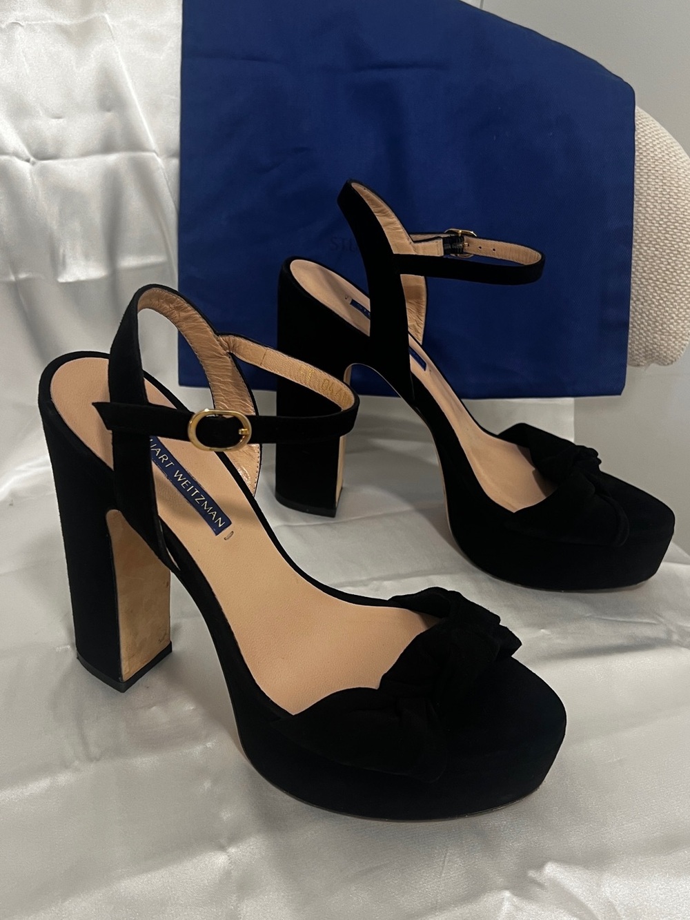 Stuart Weitzman Mirri knotted Black Suede Platform Heels 140mm size 38
